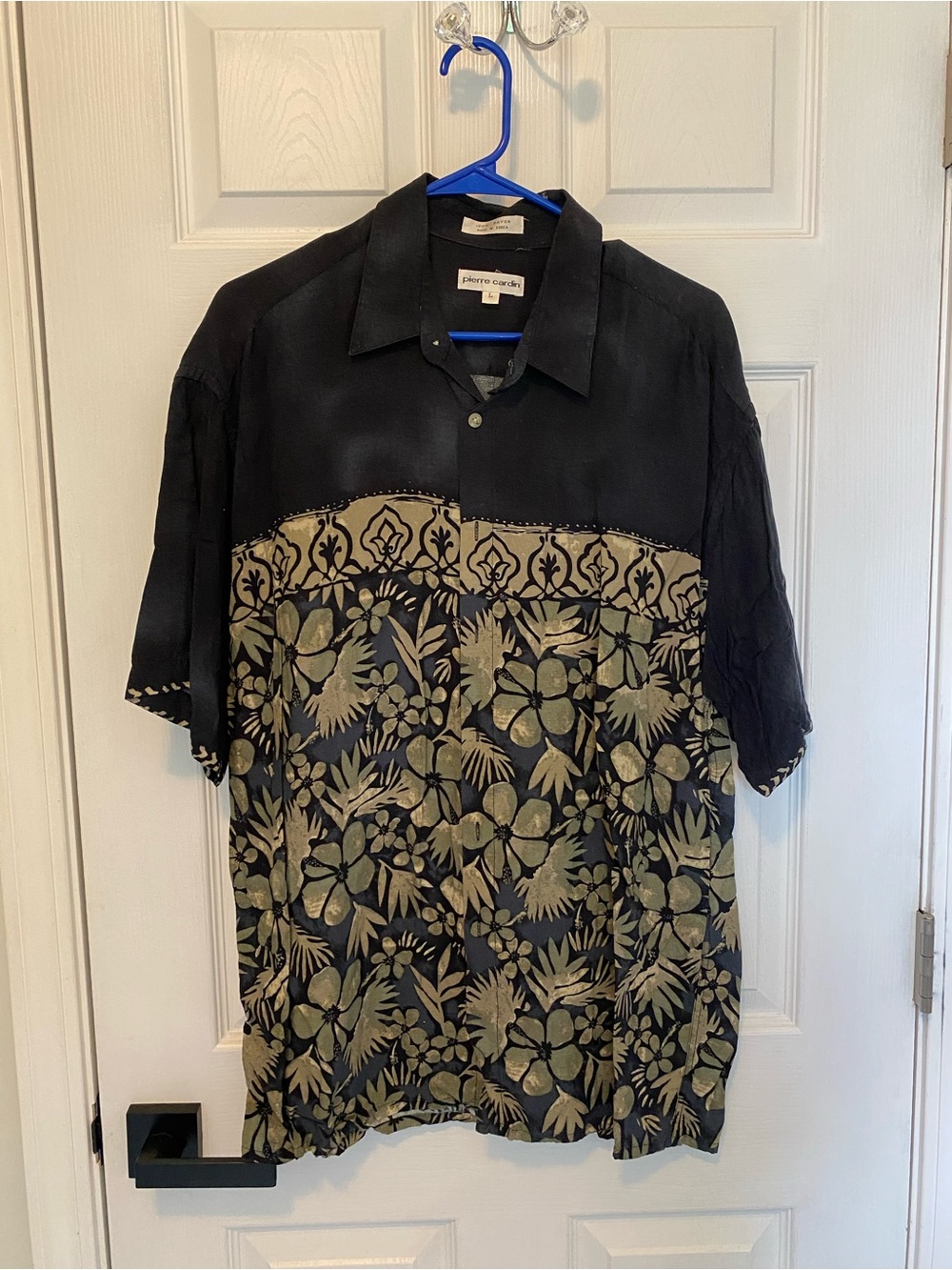 Pierre Cardin Black and Beige Floral Camp Shirt